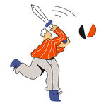 老人奋力挥剑插画