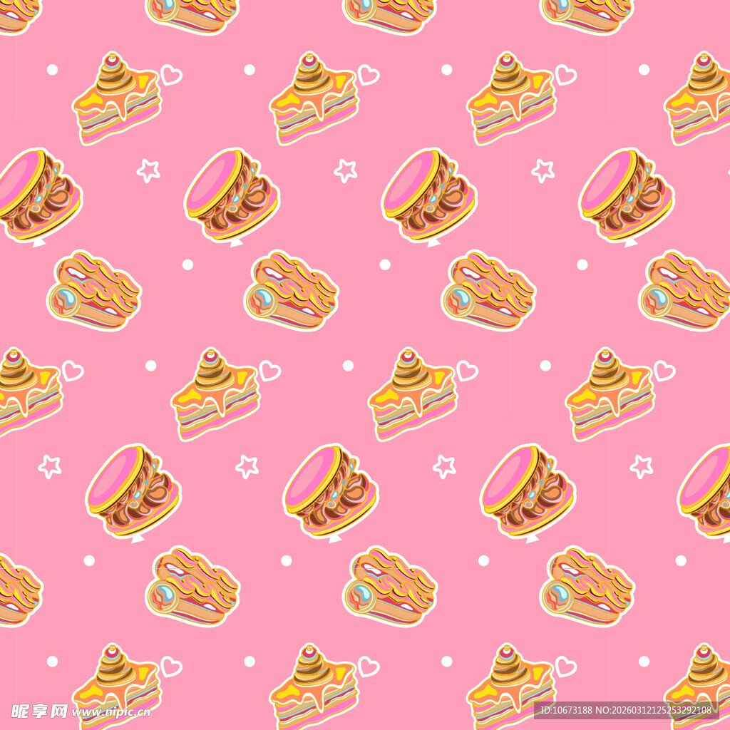 粉色背景的卡通蛋糕图案