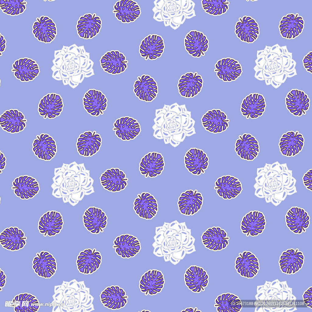 蓝底紫白花朵图案背景