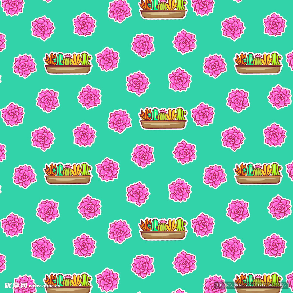 绿底粉花热狗图案设计