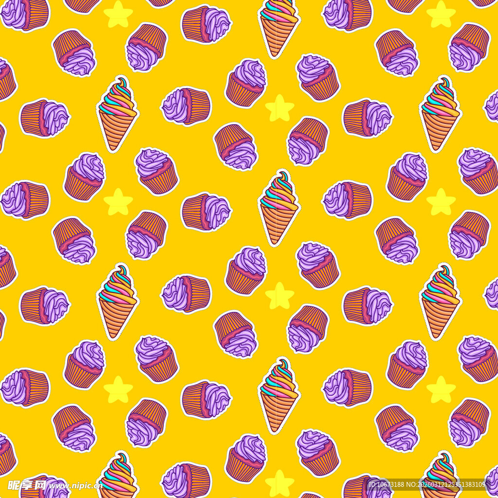 黄色背景冰淇淋图案