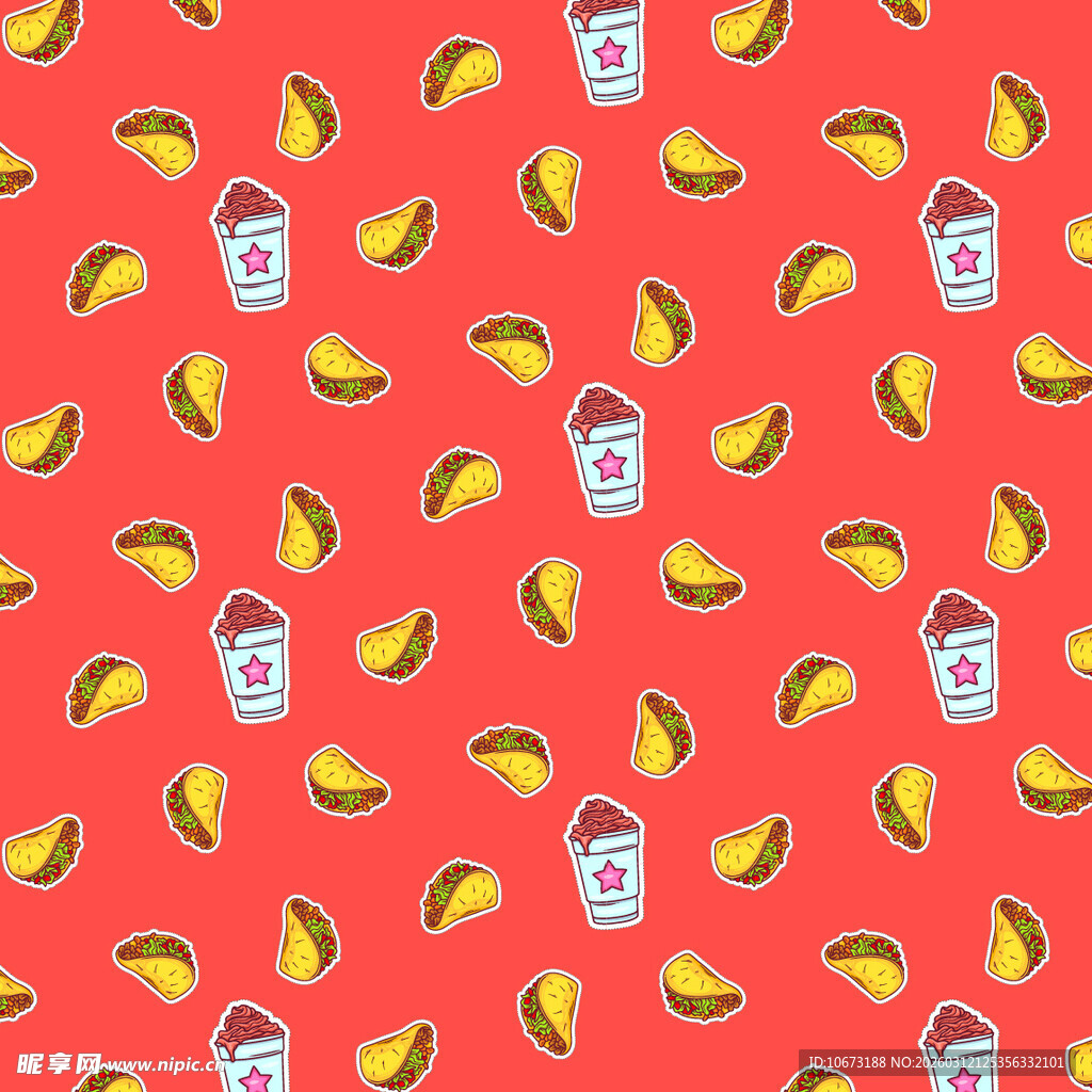 红色背景的水果饮料图案