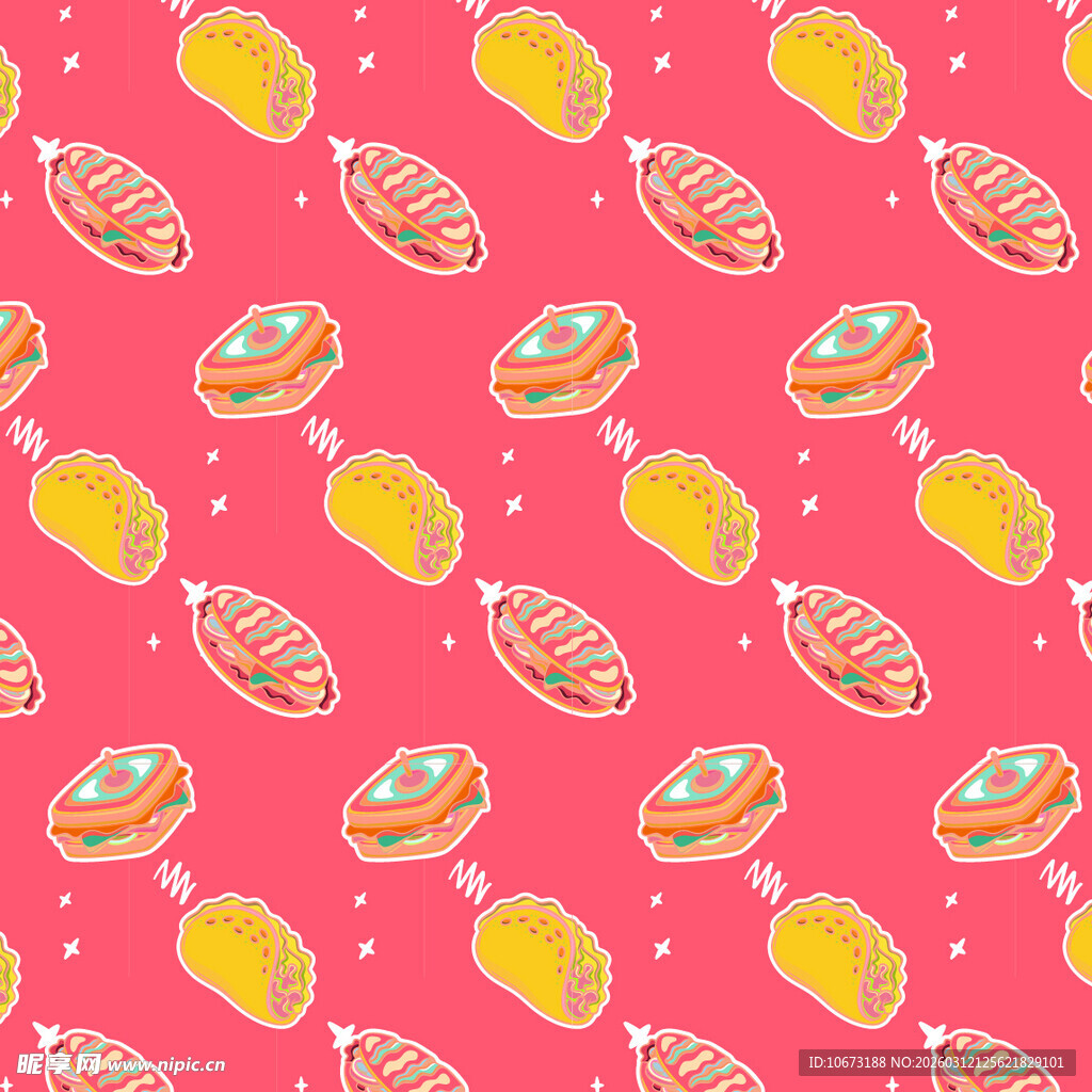 粉色背景多彩甜点图案