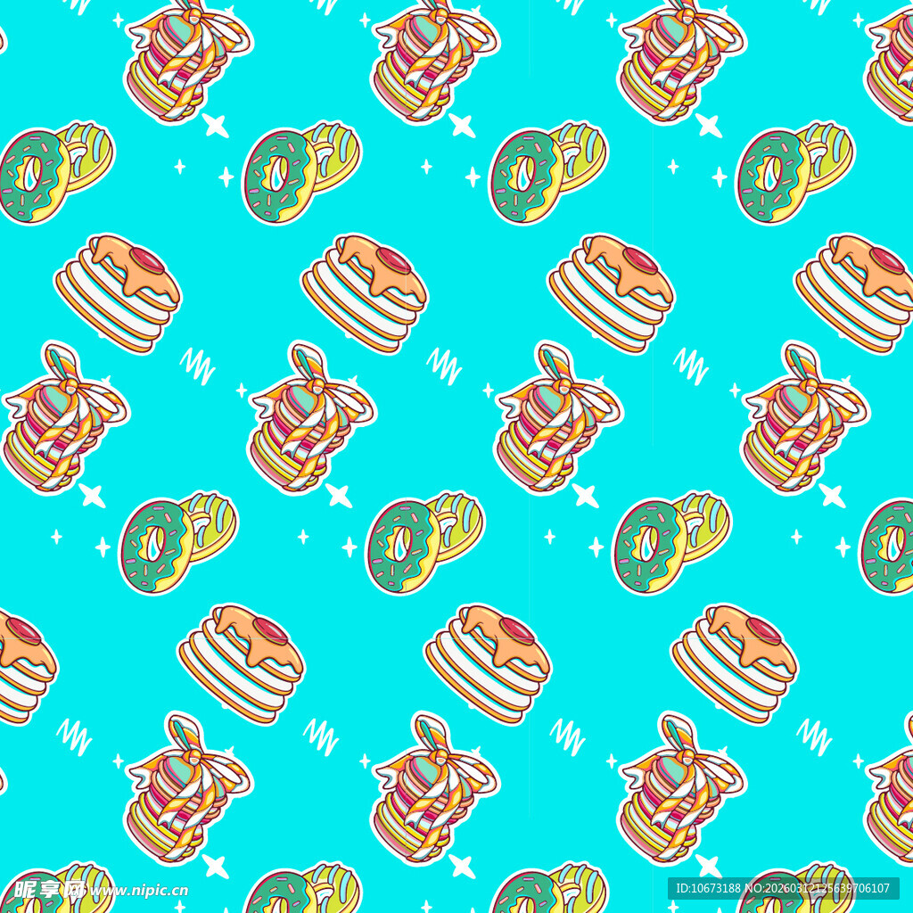 蓝色背景卡通蛋糕图案