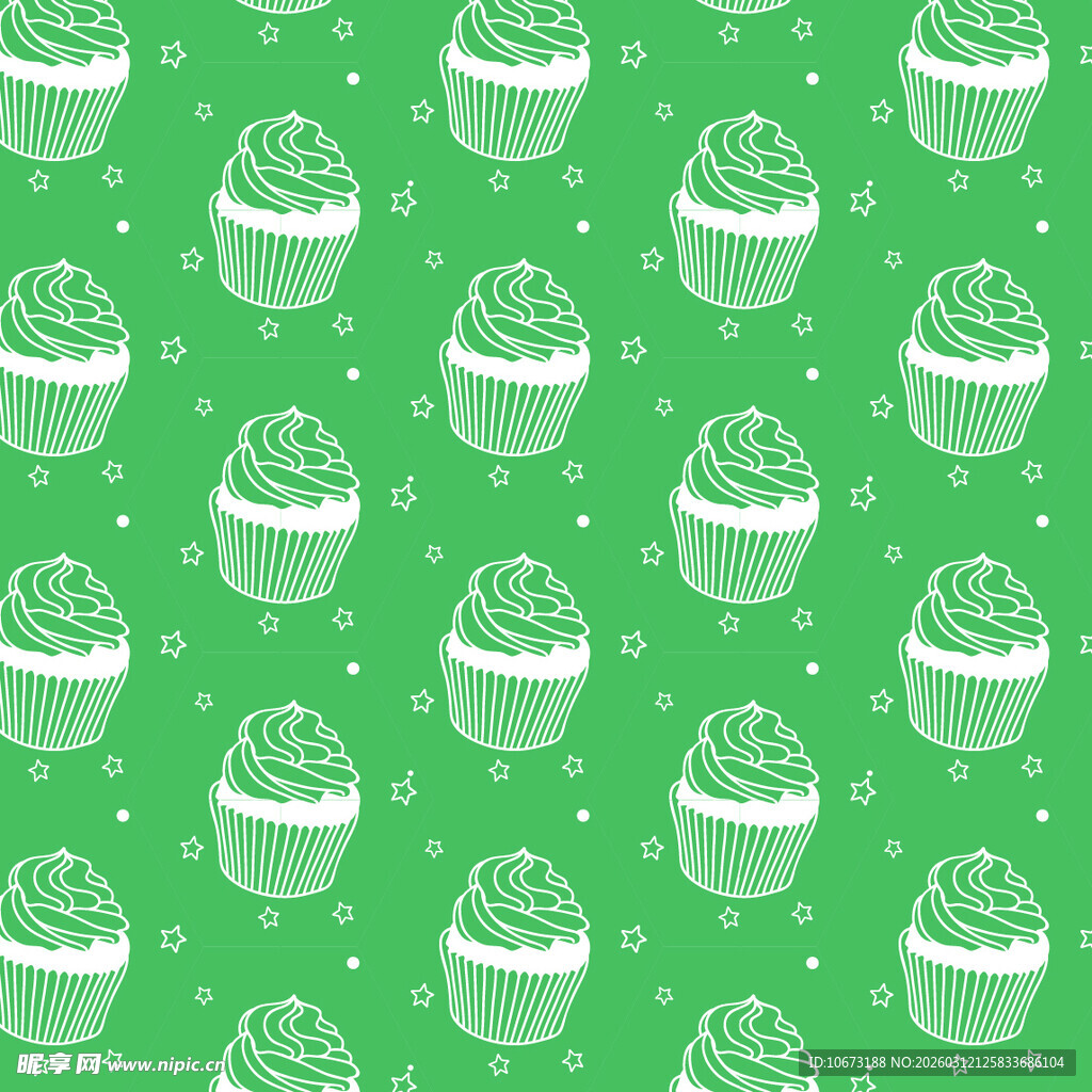 绿色纸杯蛋糕无缝图案背景