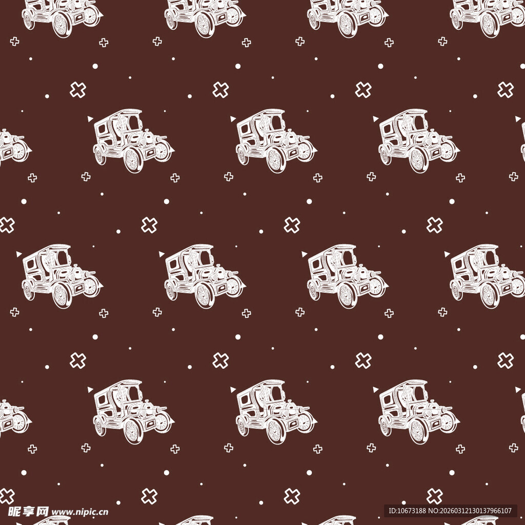 棕色底白色卡通车图案背景