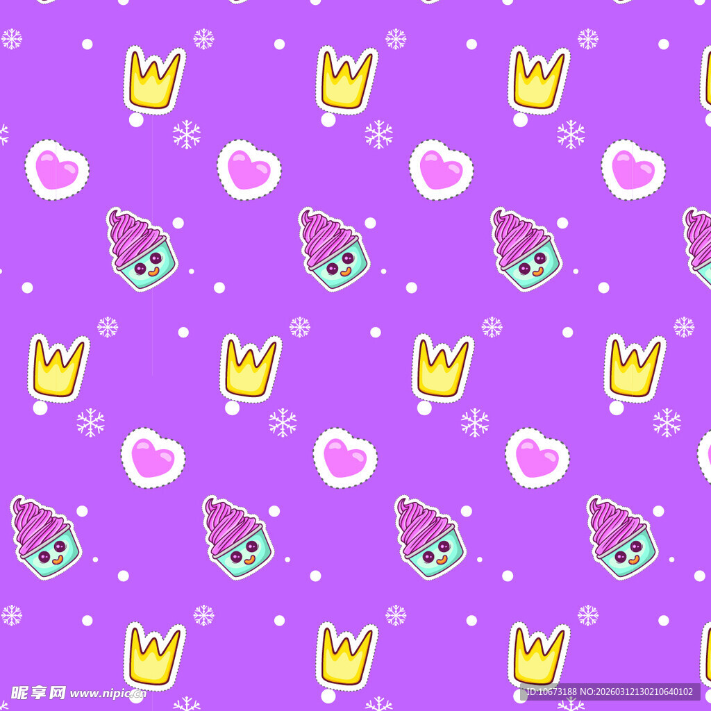 紫色背景可爱皇冠爱心图案