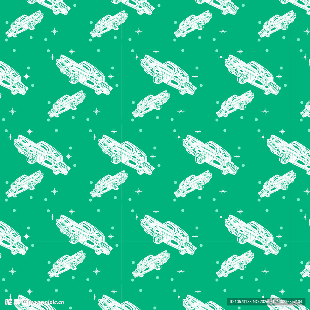 绿色背景白色云朵图案