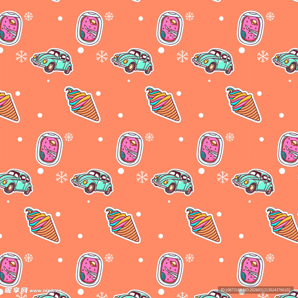 橙色底卡通图案无缝背景