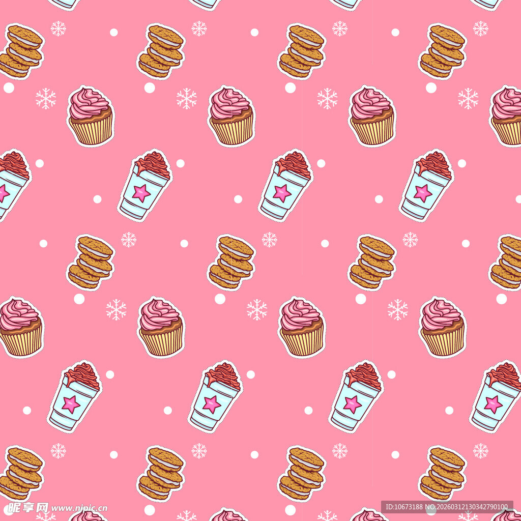 粉色背景的可爱甜点图案