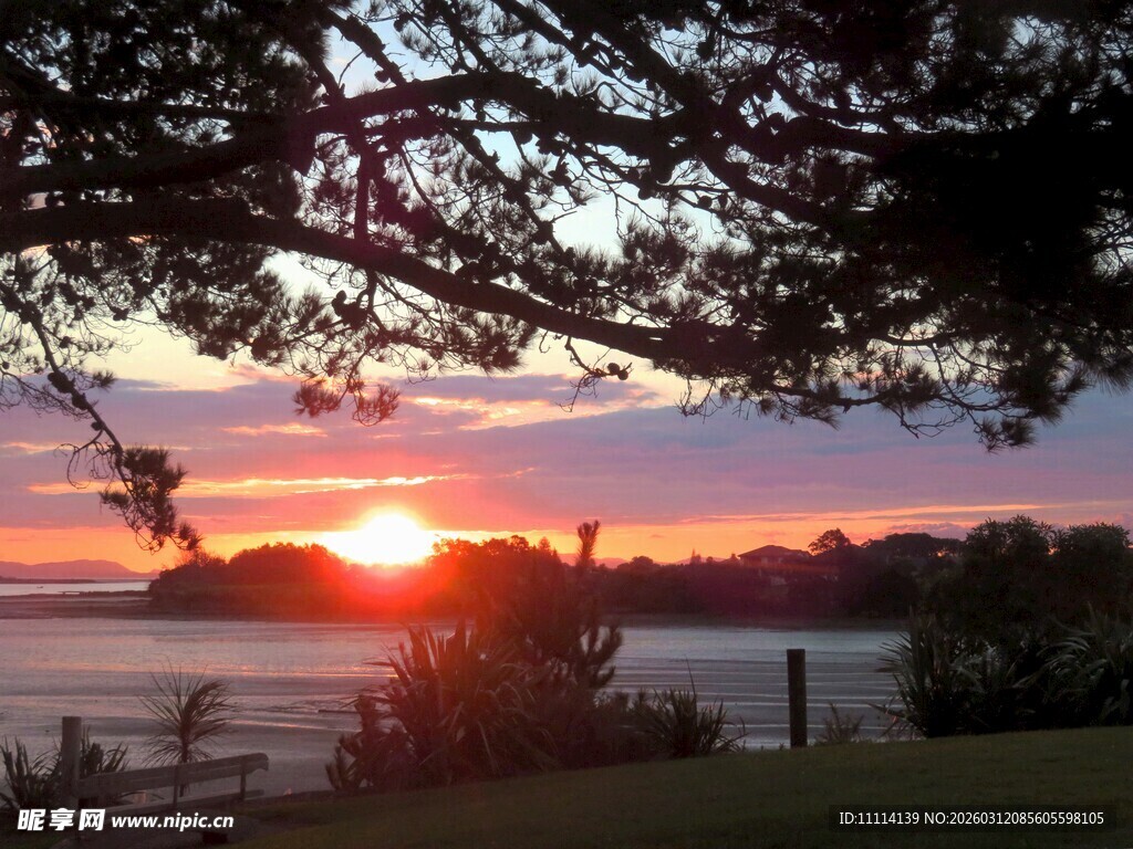 夕阳下海滨的美丽景致
