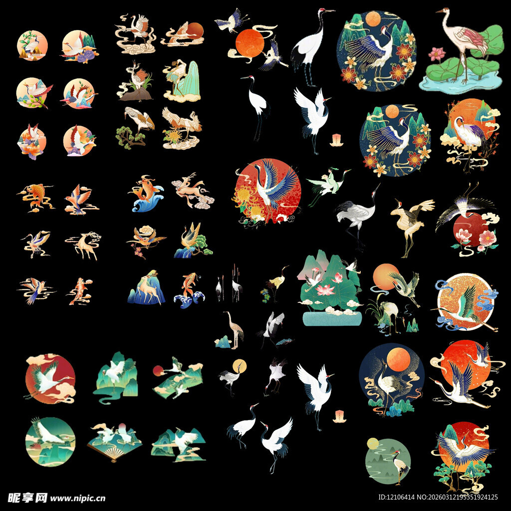 仙鹤插画透明免扣素材