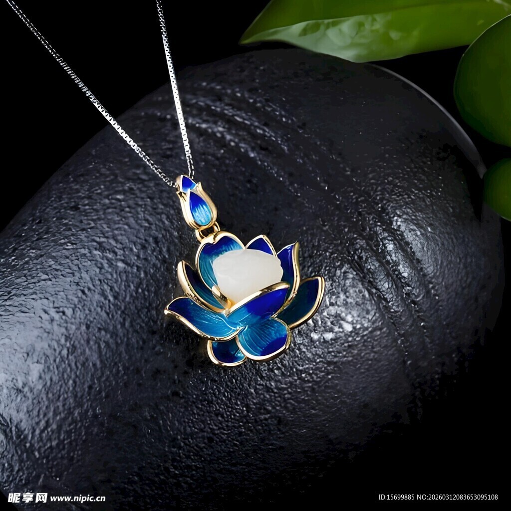 银质珐琅莲花吊坠