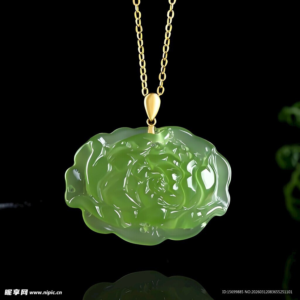 翠绿雕花翡翠吊坠项链