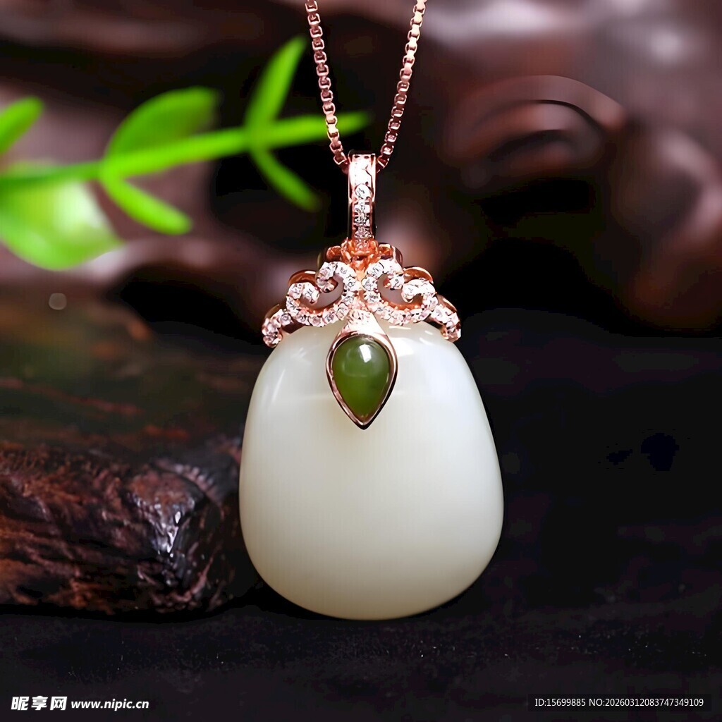 玫瑰金镶和田玉吊坠