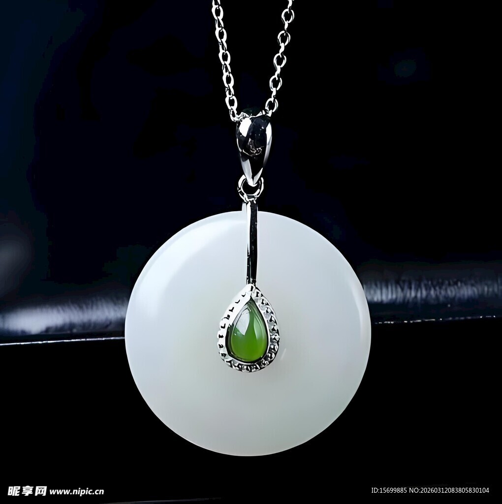 白玉镶嵌绿宝石吊坠项链