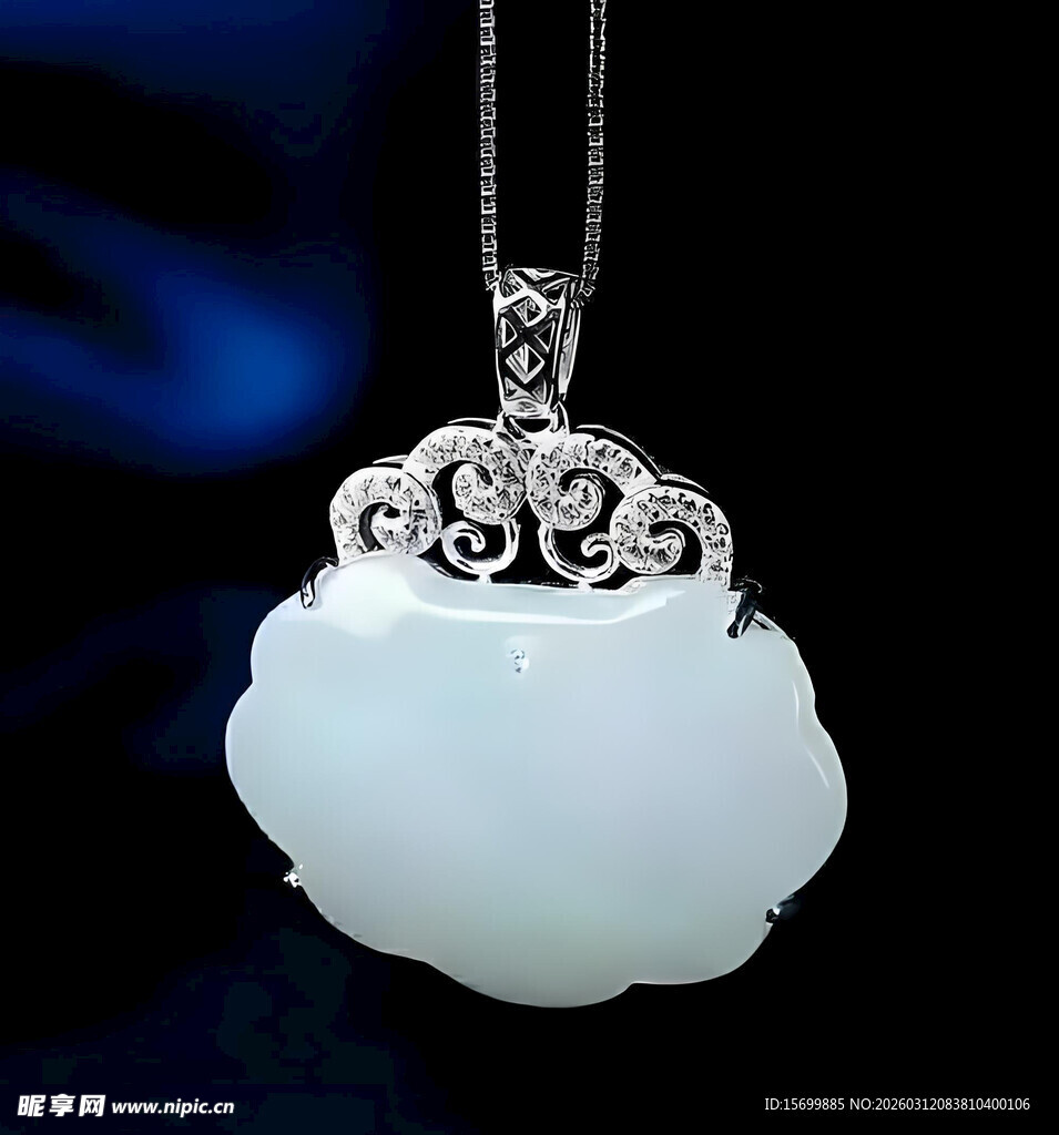 银镶白玉如意锁吊坠