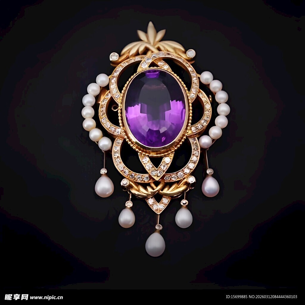 华丽紫宝石珍珠吊坠