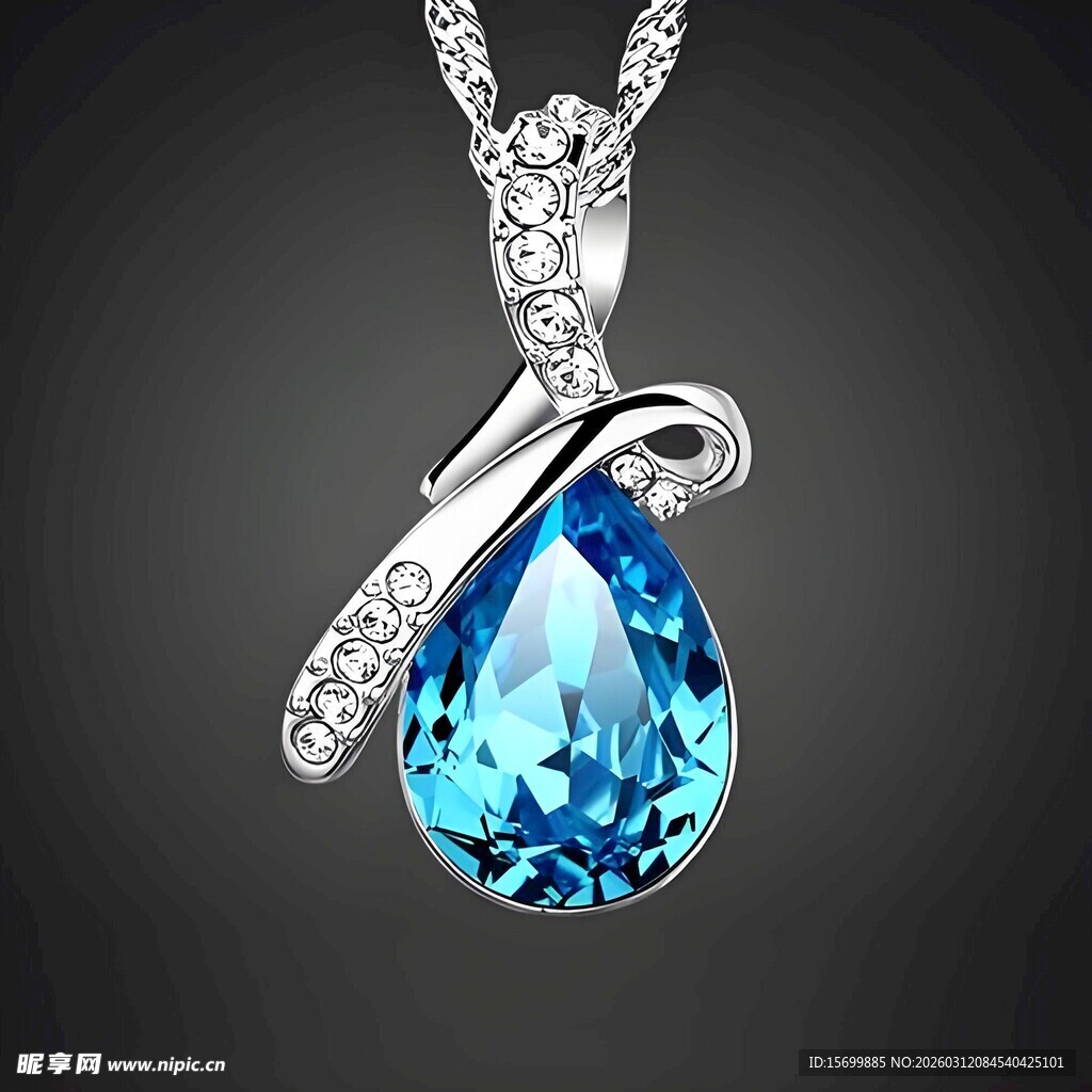 蓝水晶水滴吊坠项链