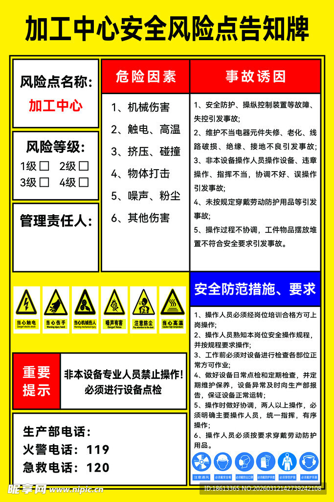 加工中心安全风险告知牌