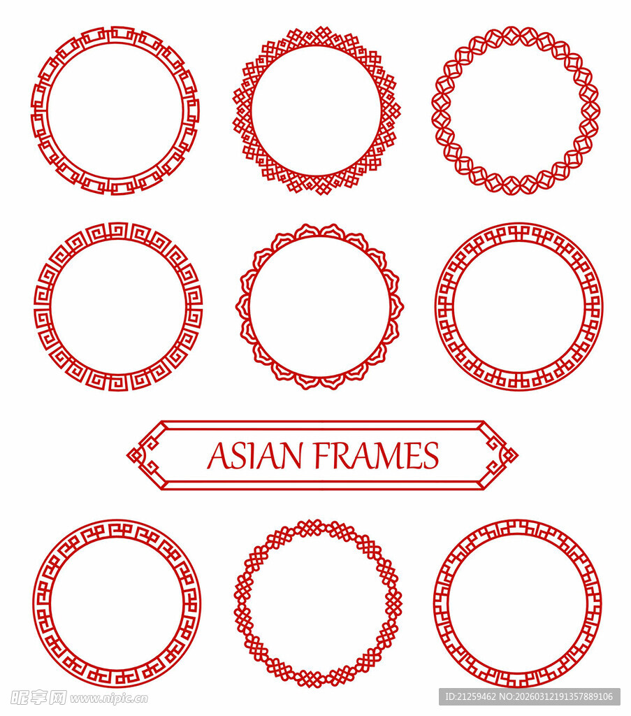 亚洲风格红色圆形边框装饰