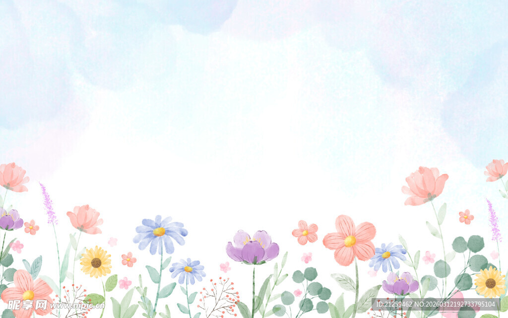 水彩花卉背景花朵边框插画