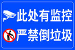 蓝色监控与禁倒垃圾标识