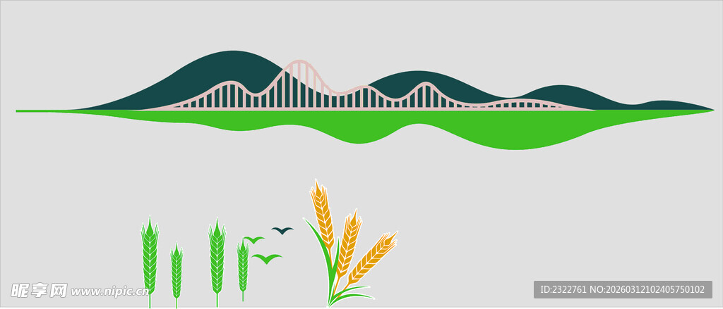 麦穗图绿色山峦与抽象图案景观
