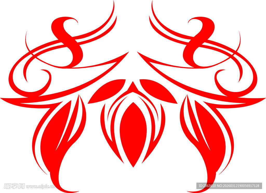 红色对称花纹装饰图案