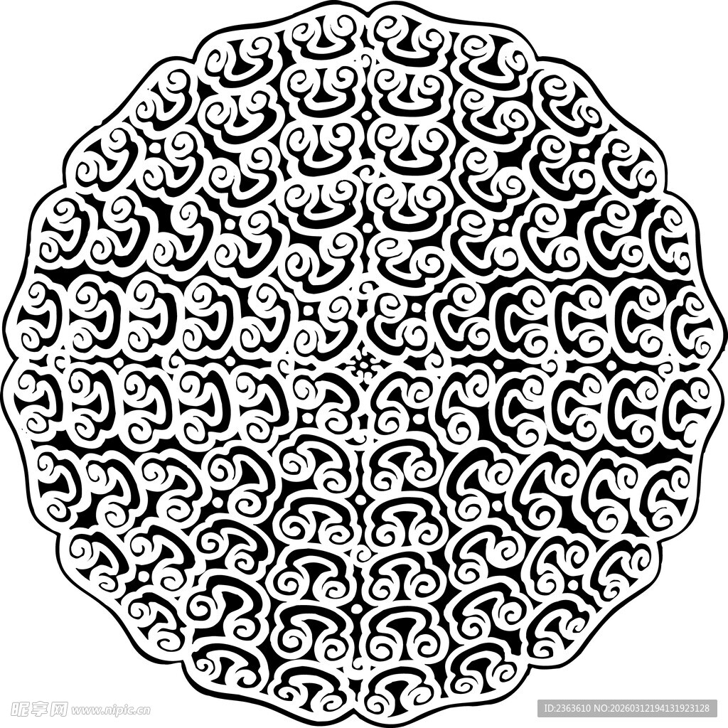 圆形黑白花纹装饰图案