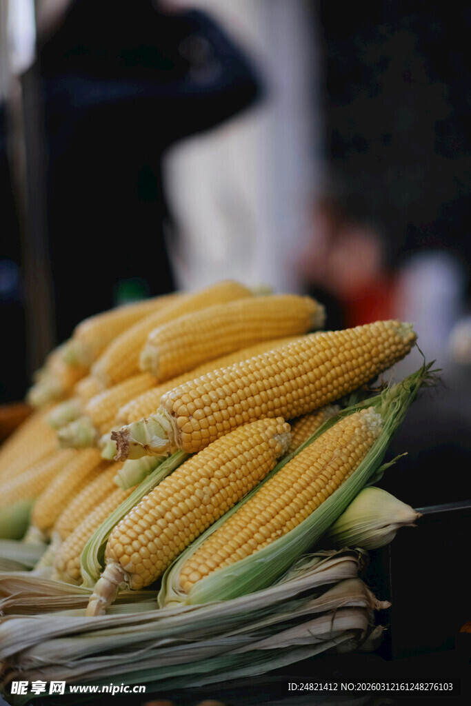 新鲜玉米堆成诱人景象