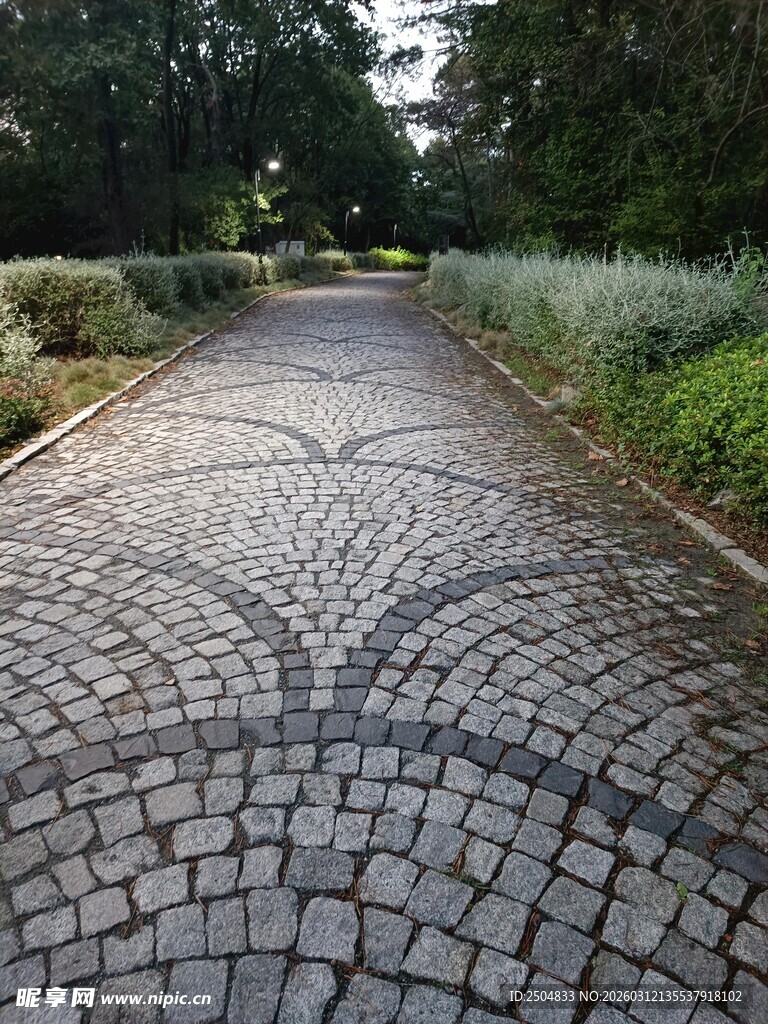 心形鹅卵石铺就的浪漫小径