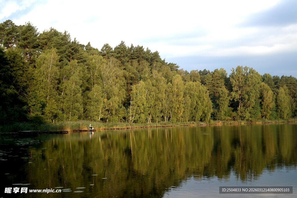 宁静湖畔森林倒影美景