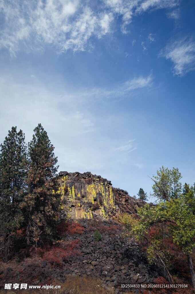 山间景致 蓝天绿树伴土坡