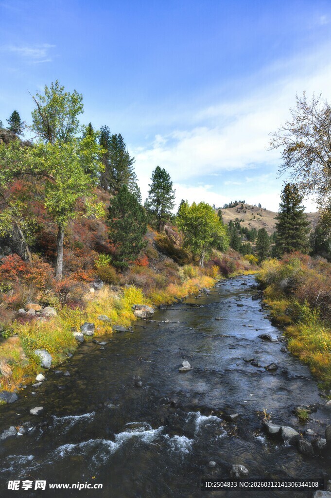 山间溪流秋日美景