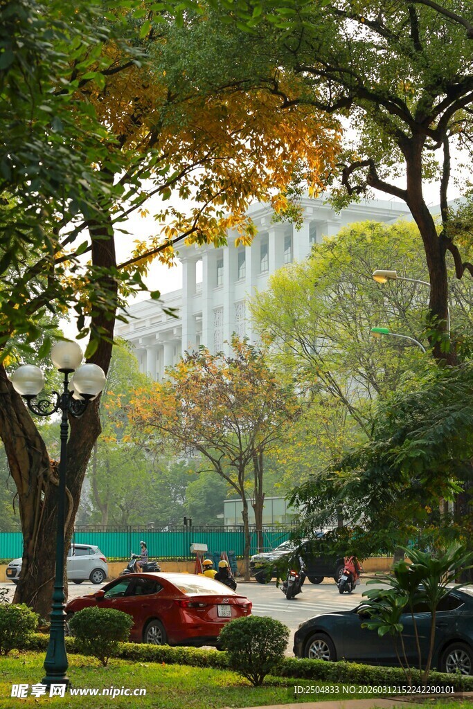 城市公园中的多彩秋日景象