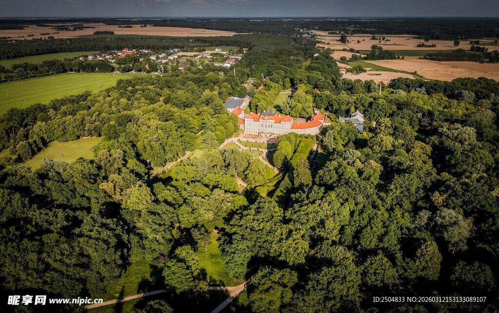 森林中的隐秘红顶建筑