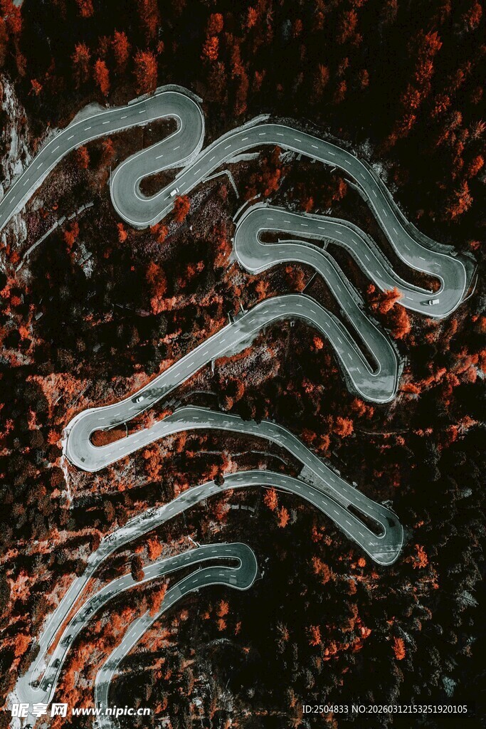 蜿蜒山路穿梭于斑斓秋色