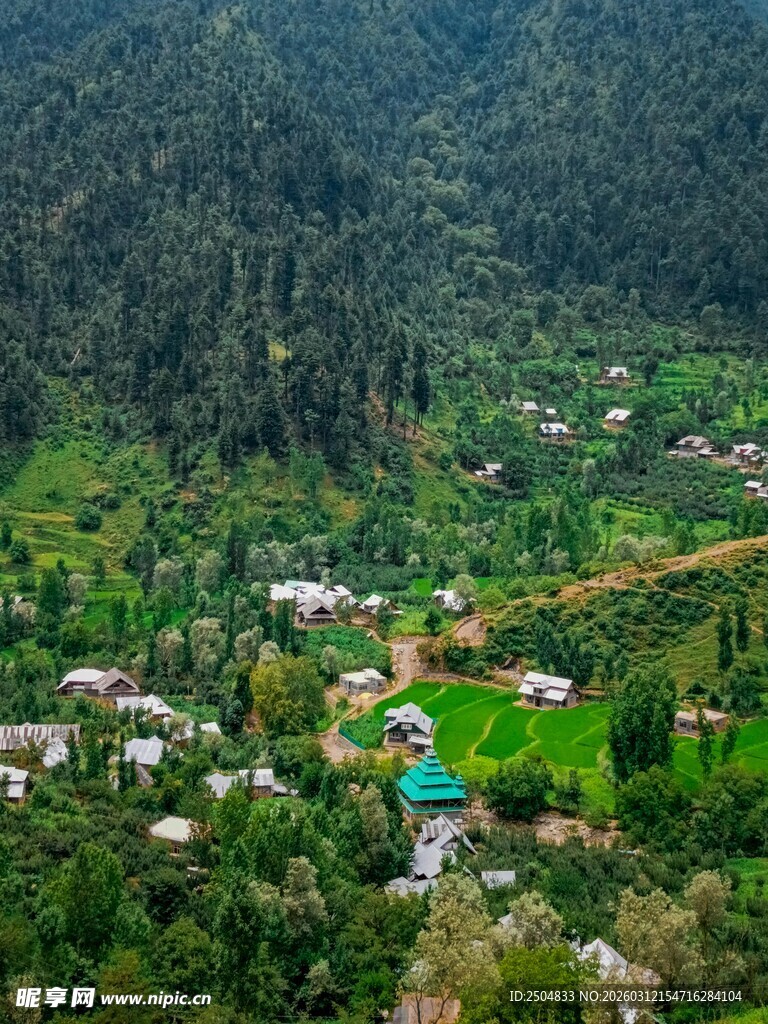 山间村落绿意盎然