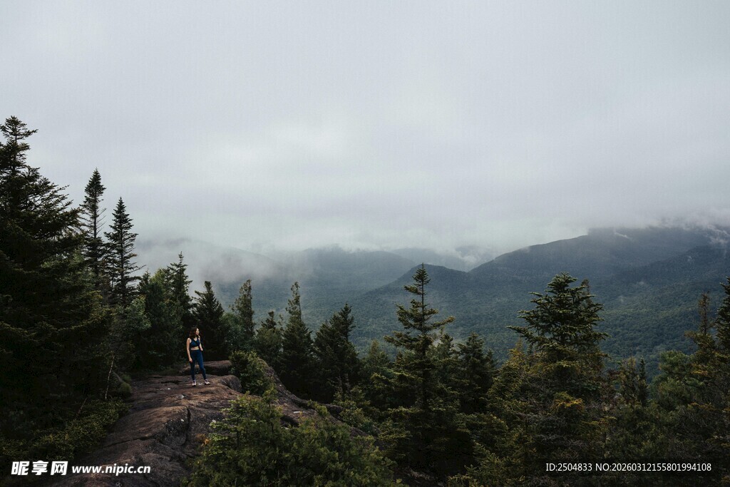 山间云雾缭绕的森林小径