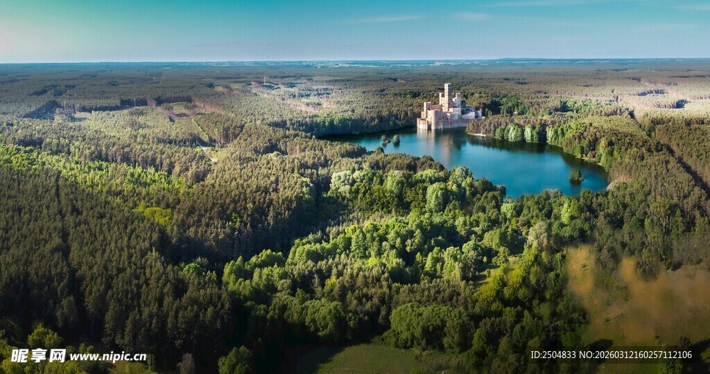 俯瞰森林环抱的梦幻城堡