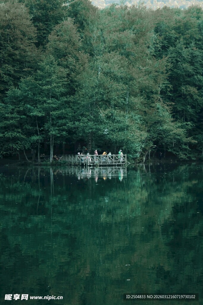 静谧山林中的碧绿湖水