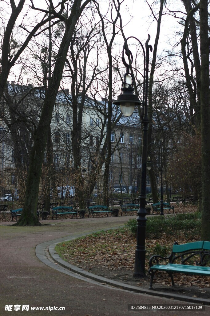 冬日公园长椅场景