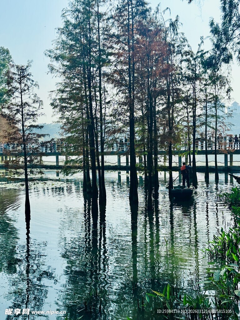 湖畔秋色中的静谧景致