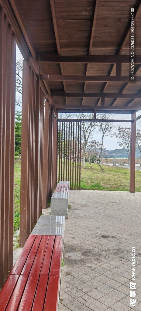 户外木质廊架空间场景