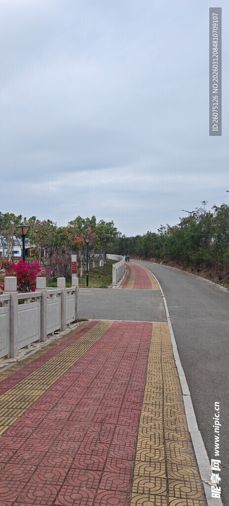 海滨步道上的行人与风景