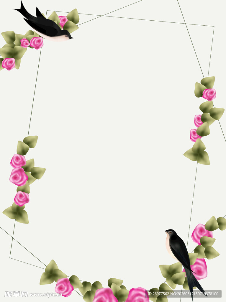 花鸟环绕的简约几何边框