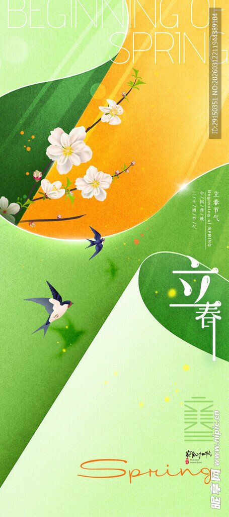 立春时节花卉飞鸟插画