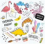 热带梦幻卡通元素插画