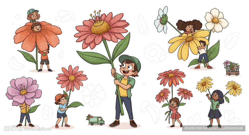 花卉人物插画